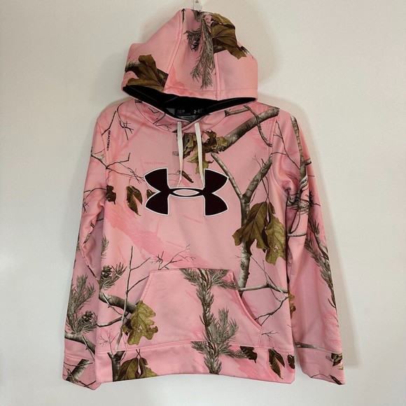 Under Armour Women's Pull Over Hoodie Pink Camo Real Tree Size Small Coldgear - Picture 1 of 12
